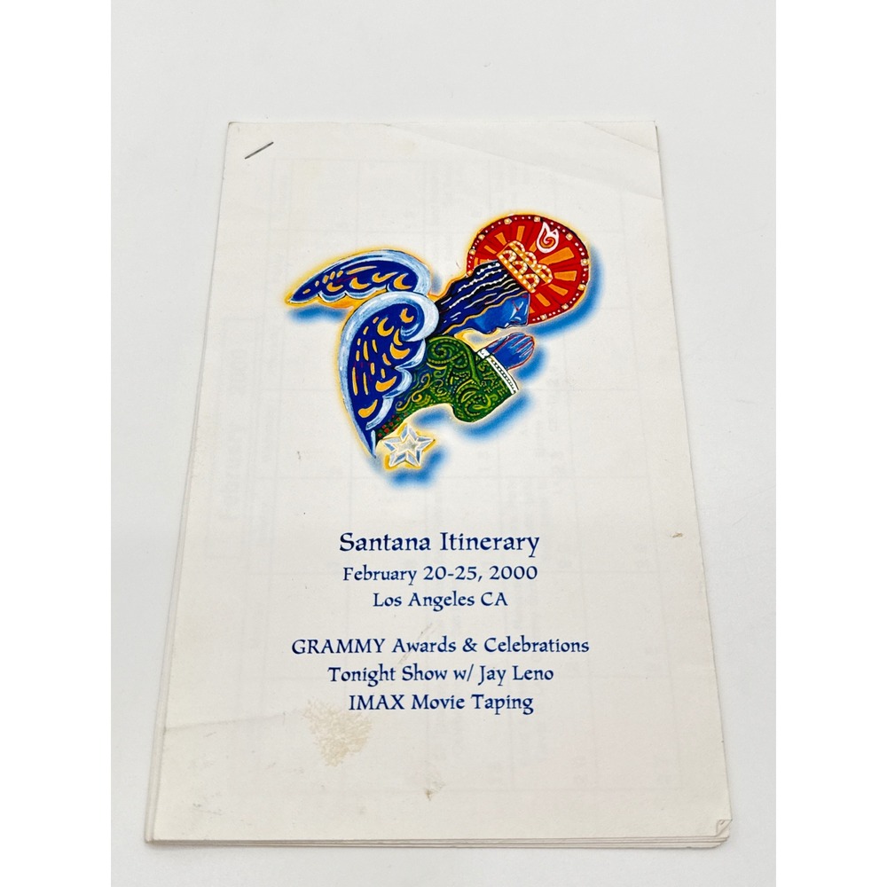 Santana 2000 Grammy Awards Tonight Show Tour Itinerary Los Angeles Memorabilia